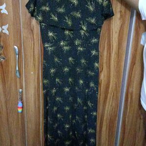 Black Ethnic Wear Long Dress With Golden Sparkles