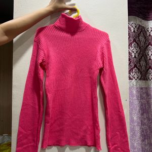 Turtle Neck Body Fitted Top- Dark Pink