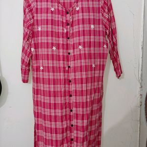 Pink Plaid Kurta