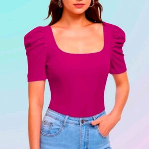 30rs Off🚚Casual Puff Sleeves Solid Purple Top