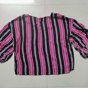 Women Striped Wrap Top