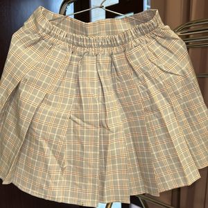 Blue Pleated Chek Skirt