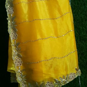 Beautiful hand work yellow saree