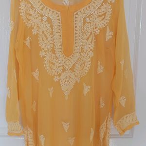 Chikankari Kurti Yellow (Lakhnavi Embroidery)