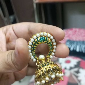 Green And Golden Ethnic Jhumka