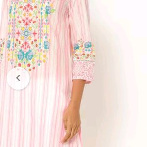 Striped Kurta With Floral Print Yoke