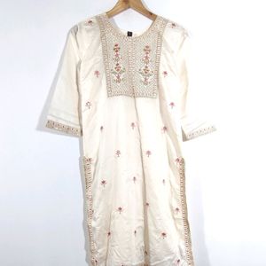 Cream Embroidered Kurta Set (Women's)