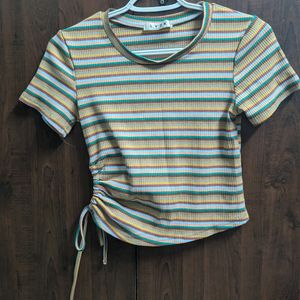 Striped Ribbed Top With Tie Detail