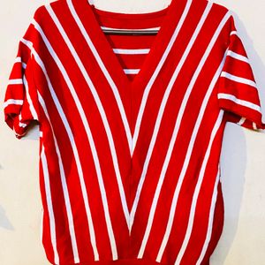 GOOCH : Red♥️ & White🤍 Strips Sweater Top