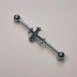 Chrome Cross Industrial/ barbell Earrings