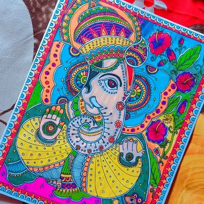 Buy Ganesh canvas art Handmade Painting by SANTOSH KUMAR YALAMANCHILI.  Code:ART_8700_68684 - Paintings for Sale online in India.