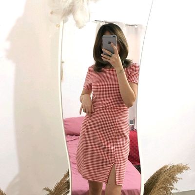 Dresses | Zara red gingham dress with side slit | Freeup