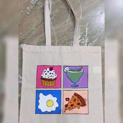 Handpainted Balloon Tote bag I Warli Art with Mirror Work – Sumaavi