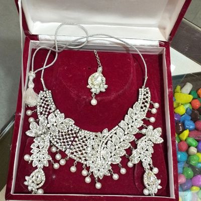 White Tone Emerald Green Faux Diamond Necklace Set, Indian Bridal  Jewellery, American Diamond, CZ Zircon,ad , Dark Green,diamond Replica -  Etsy