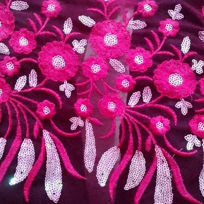 Dress Material, Beautiful Hot Pink Embroidered Net Fabric