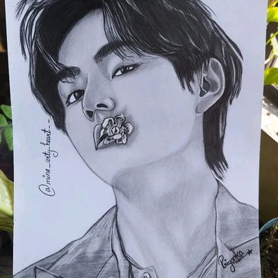 Taehyung #BTS | Bts drawings, Bts v portrait drawing, Art competition ideas