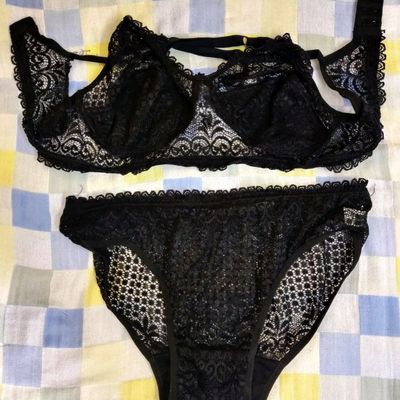 Sewing & Craft, Cotton Lace Net Lingerie Set (Black), Bra & Panty