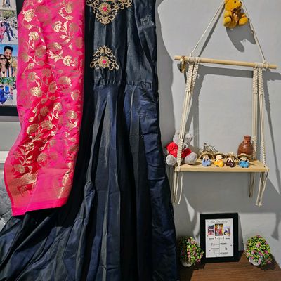 Yellow Color Long Anarkali Rayon Fabric Gota Lace Gown With Dupatta Set,  Indian / Pakistani Wedding Special Long Kurti With Banarasi Dupatta - Etsy