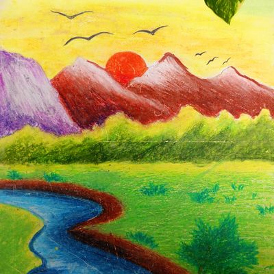 Beautiful landscape drawing | how to draw simple landscapes with oil pastel  | beautiful scenery drawing for beginners - video Dailymotion