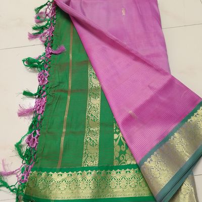 Bangalore soft pattu saree with big border Green & Blue combination.