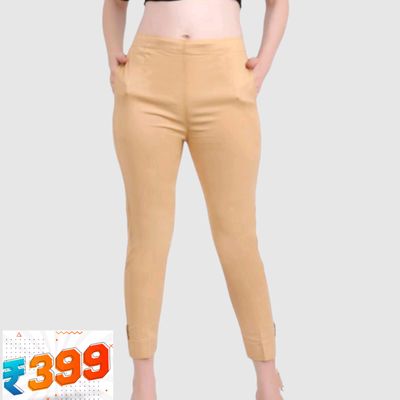 Creations Regular Fit Women Checked Skin Colour Polyester Blend Trousers
