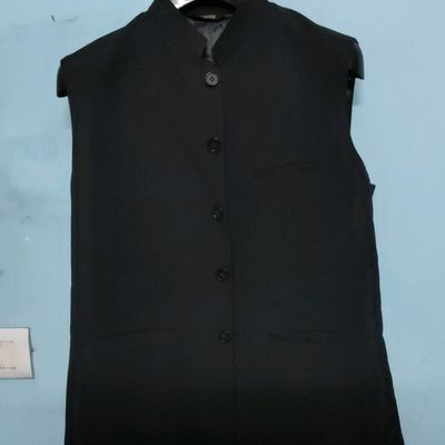 Buy Jaquard Banarasi Silk Mens Nehru Jacket in Black (NMK-6490) Online