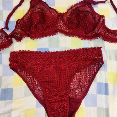Sewing & Craft, Cotton Lace Net Lingerie Set(Maroon),Bra & Panty