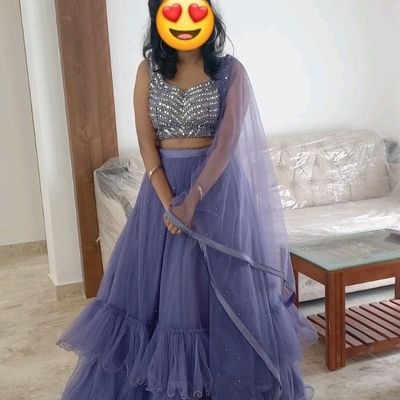 Mauve Grey Layered Lehenga | Kushal's