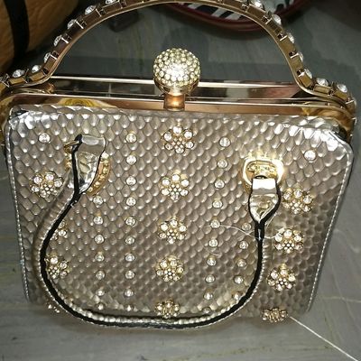 Ada Fashion Latest Trendy Stylish Bridal Party Wear Sling Hand Bag Purse  Clutch With Side Golden