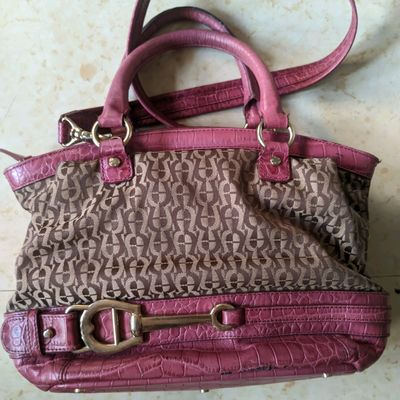 Handbags Authentic Aigner Monogram Canvas Leather Bag Freeup