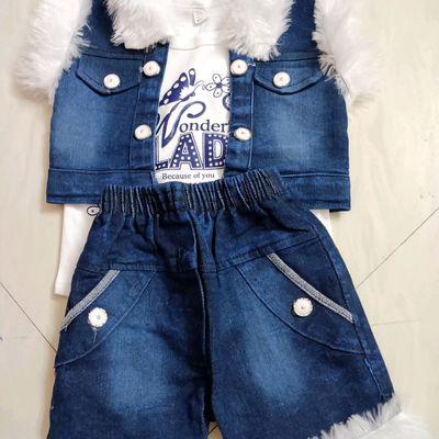 Buy online Dark Blue Denim Shorts Dungaree from western wear for