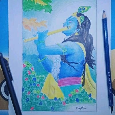 Lord Krishna painting,flute hand,peacock feather,blue colour art ,Indian  traditional art, Spiral Notebook by Mariyah Badnagerwala - Fine Art America