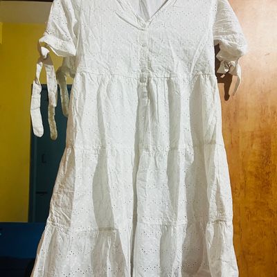 WOKERKER. Original Design Antique White Embroidered Tank Dress