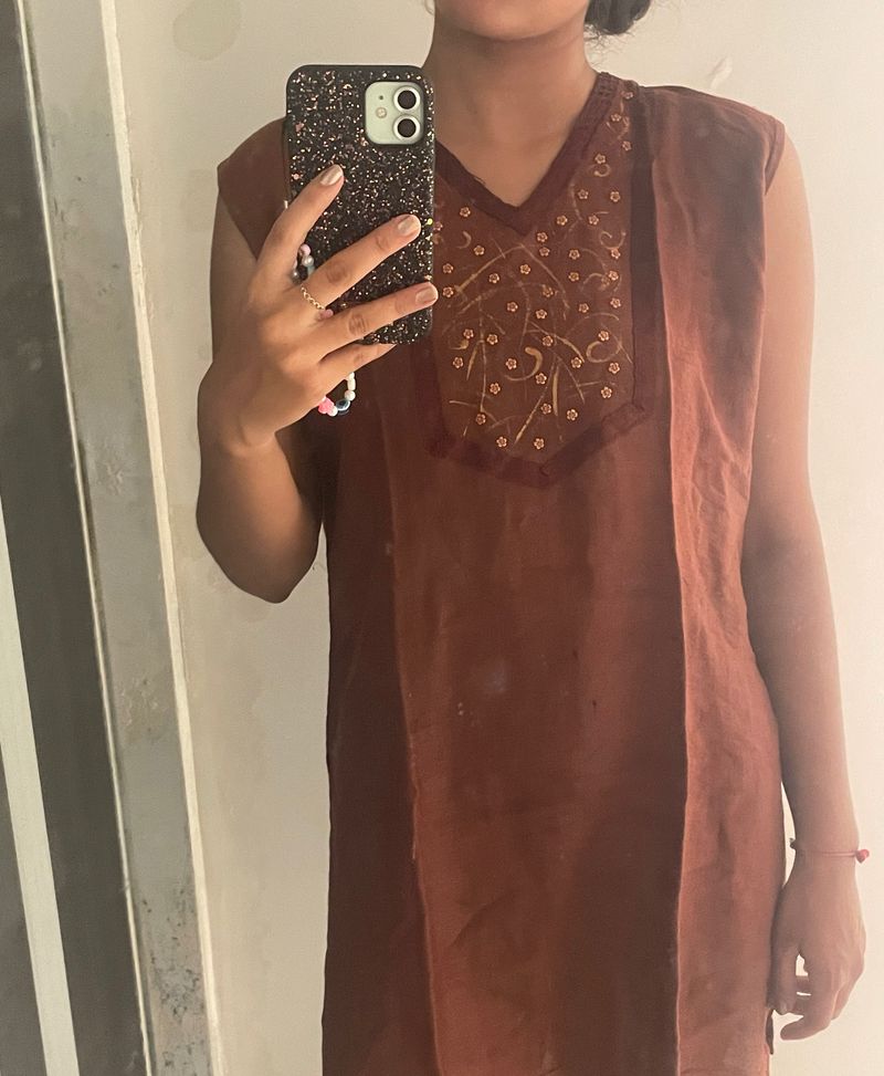 ❤️ Women M Size Brown Kurti Sleevless