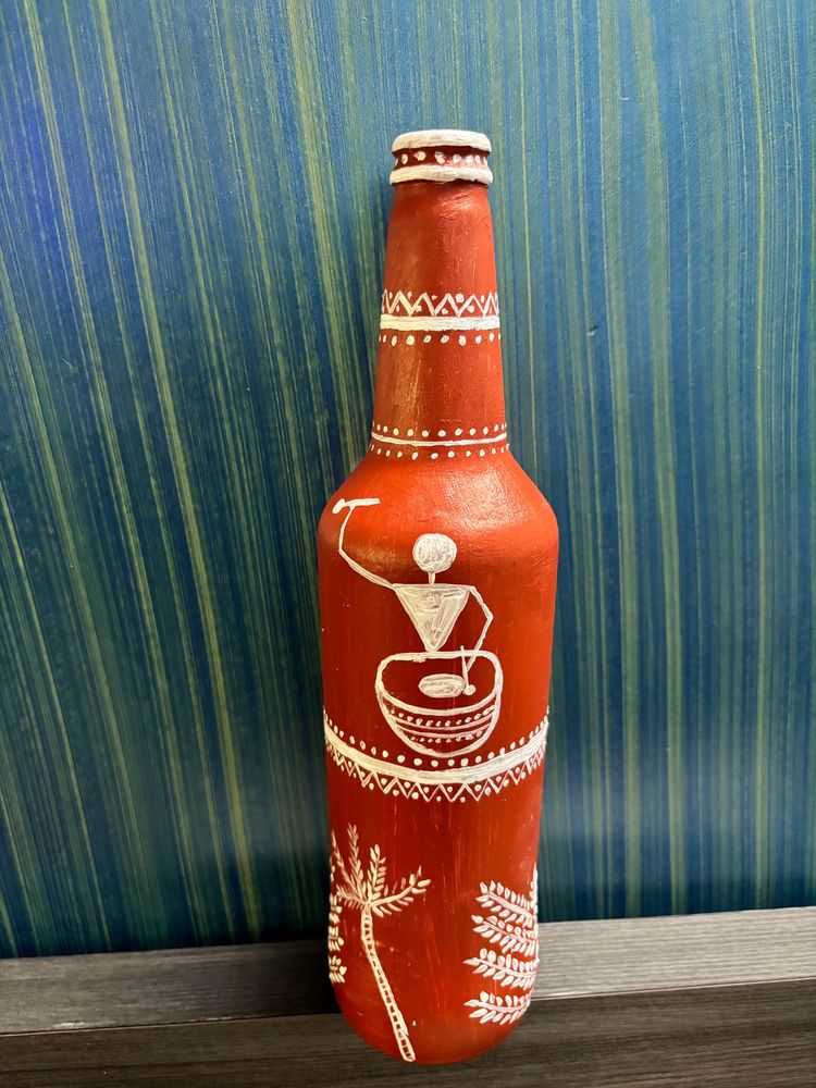 Handpaited Warli Art Work Glass Bottle