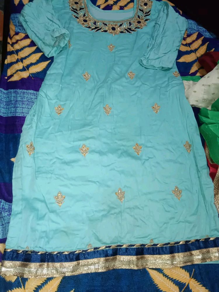 Punjabi Suit In Cyan Colour