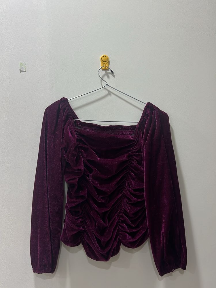 A Party Wear Crop Top - Vibrant Purple/wine Colour