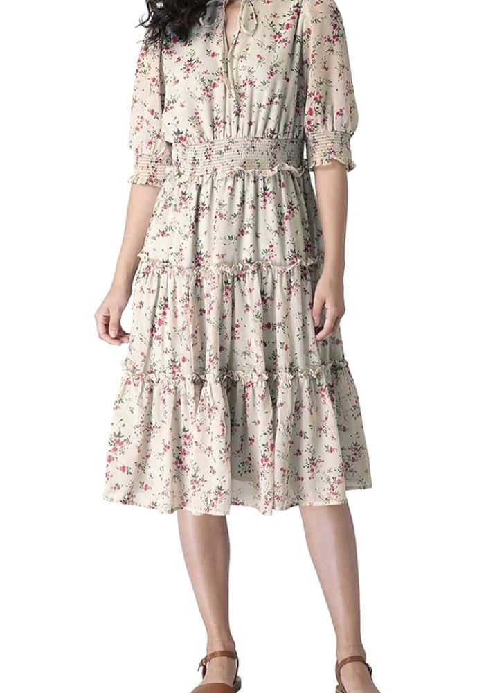 Women Georgette Shift Dress Floral Print