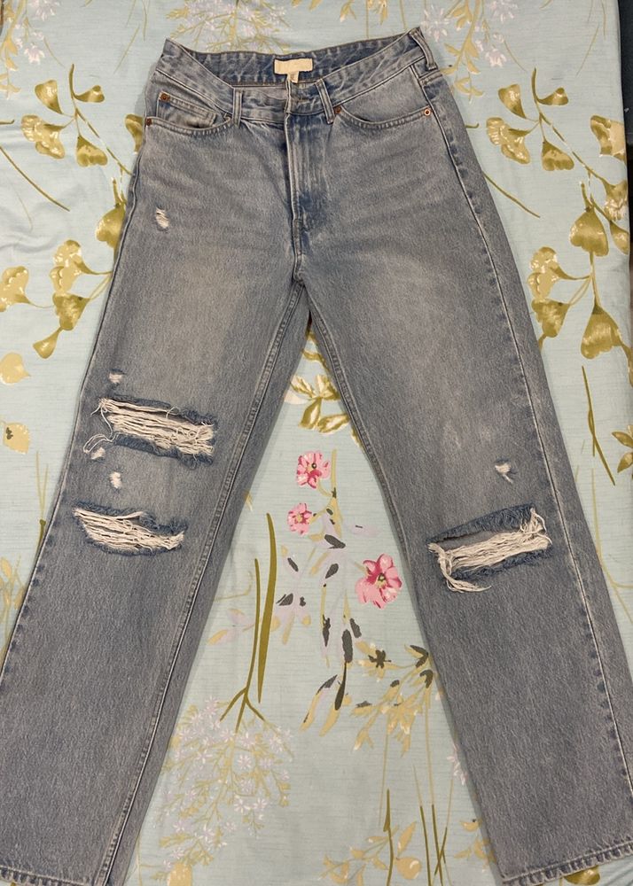 H&M Light Blue Straight Ripped Jeans