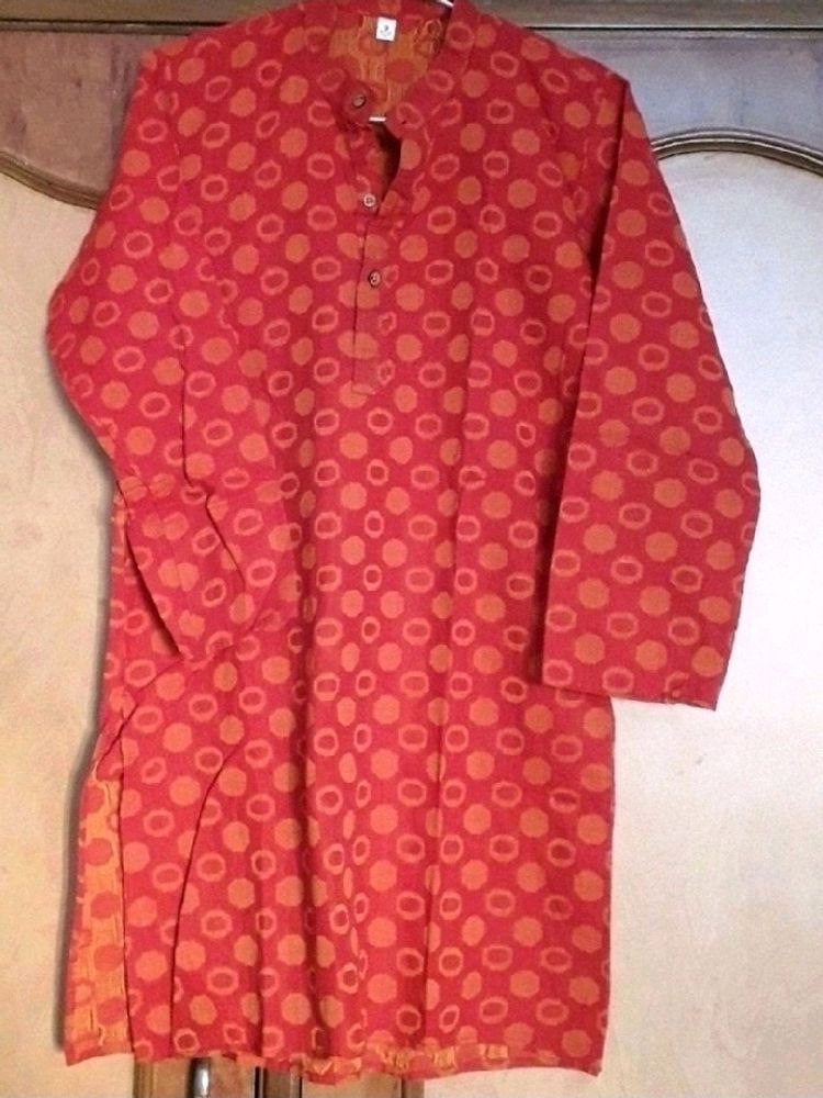 Orange Festive Cotton Kurta