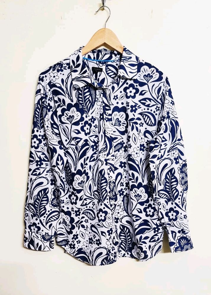 Blue Printed Cotton Shirt Size-40-42