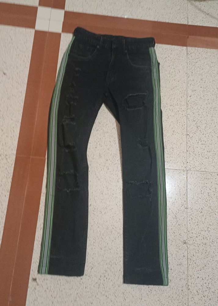 Moda Rapido Mens Stylish Damage Green Line Jeans