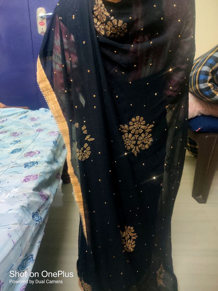 Black Stone Work Soft Saree