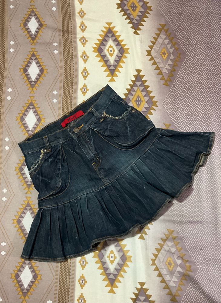 Mini Flared Denim Skirt