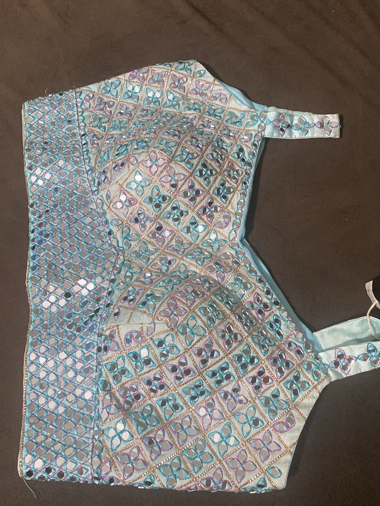 Beautiful Mirror Worked Blue Crop Top/blouse