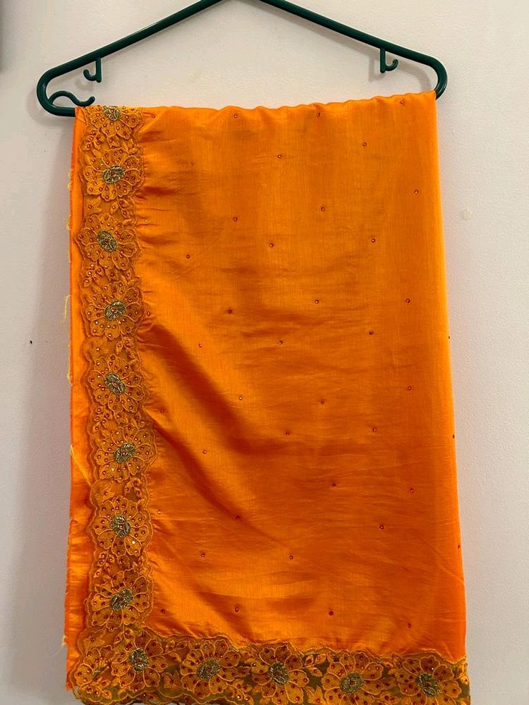 Soft Silk Saree - Bright Orange Colour