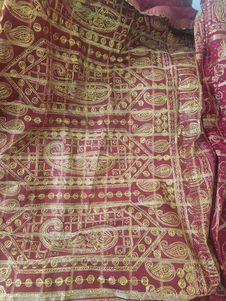 Bridal Saree Rust Red Chunri Complete New