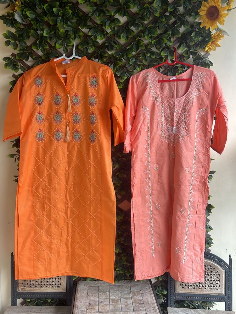 COMBO OF ORANGE & PEACH COLOR KURTI