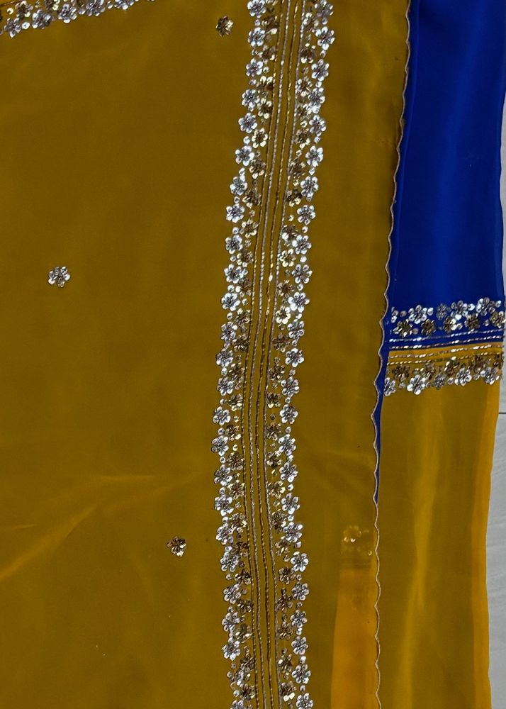 Yellow And Blue Sequin Saree