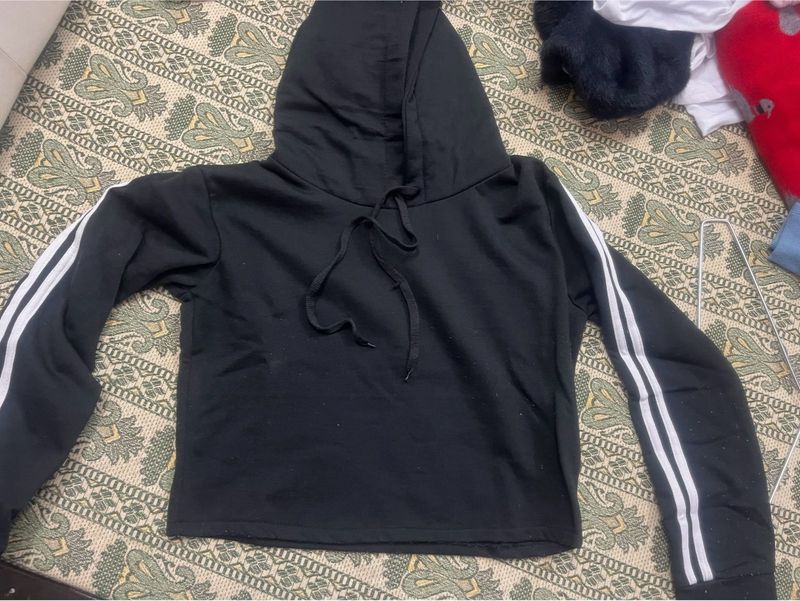 Black Striped Crop Hoodie